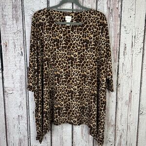 Chico’s 2‎ | Women’s Large Animal Print Pullover Tunic Dolman Sleeves Split Hems